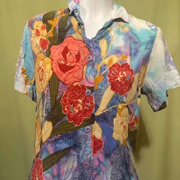 Jams World Tops - Vintage Jams World Women's Floral Hawaiian Shirt Size XS Rayon